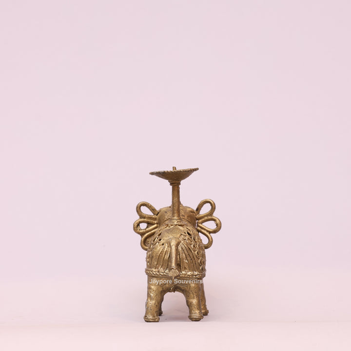Handcrafted Dhokra Brass Elephant Candle Holder