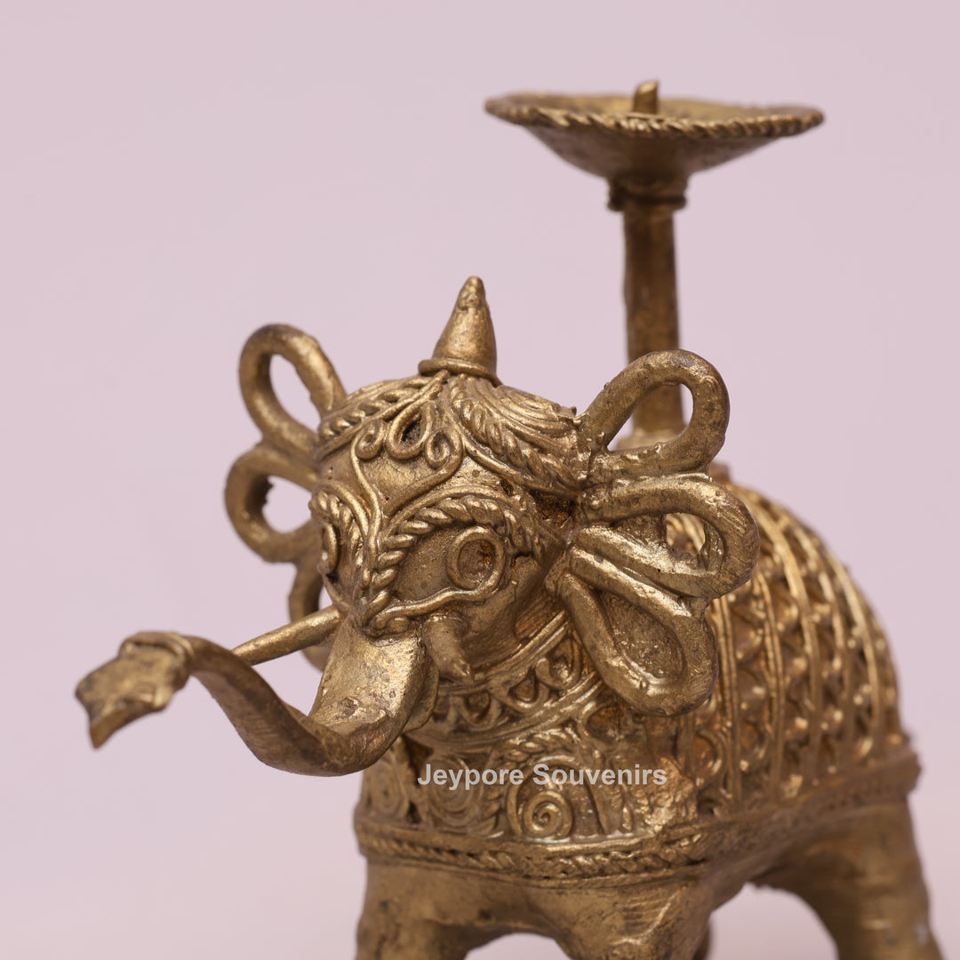 Handcrafted Dhokra Brass Elephant Candle Holder