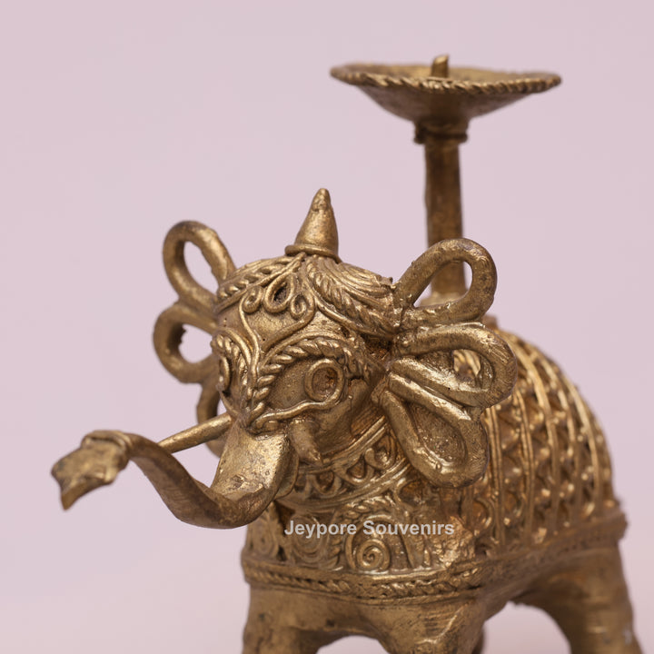 Handcrafted Dhokra Brass Elephant Candle Holder