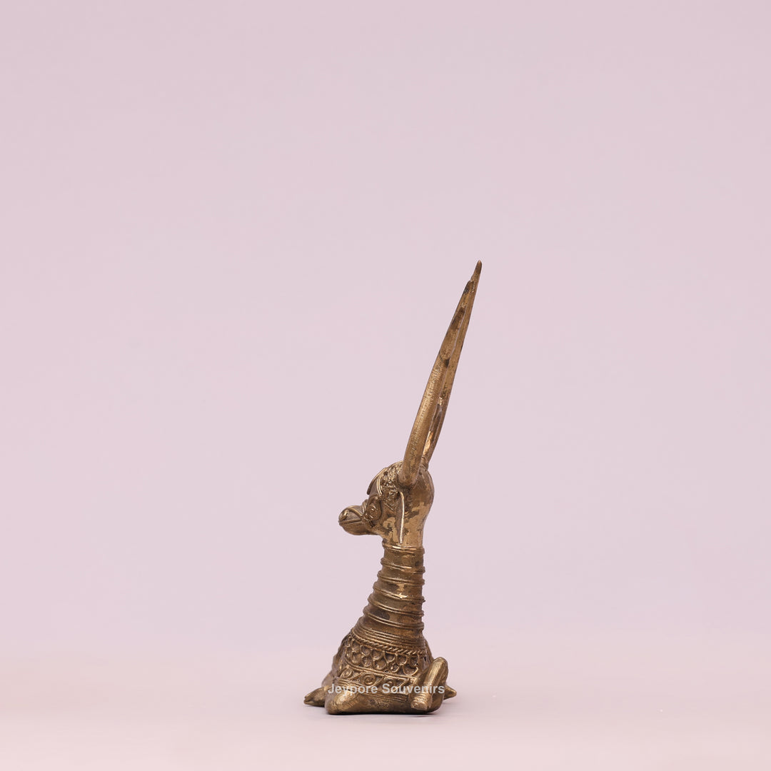 Handcrafted Dhokra Brass Sitting Deer Sculpture With Antique Golden Finish