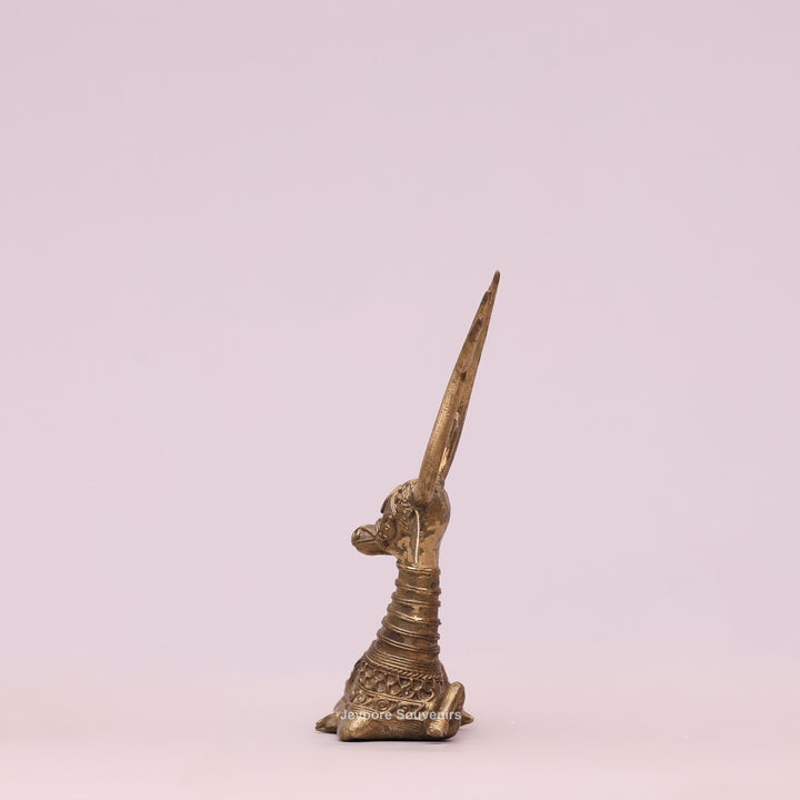 Handcrafted Dhokra Brass Sitting Deer Sculpture With Antique Golden Finish