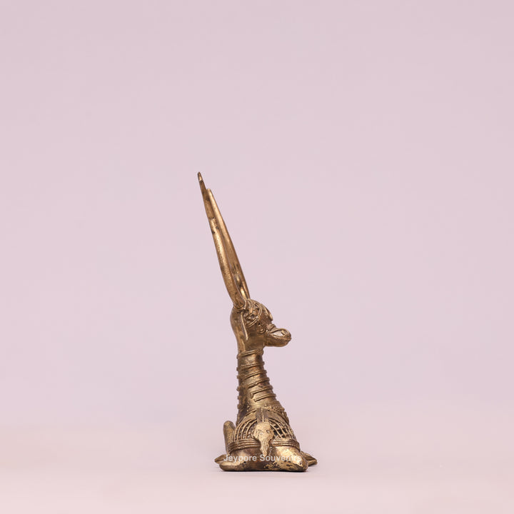 Handcrafted Dhokra Brass Sitting Deer Sculpture With Antique Golden Finish