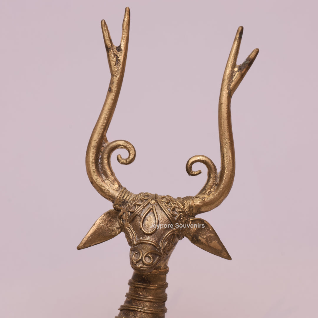 Handcrafted Dhokra Brass Sitting Deer Sculpture With Antique Golden Finish