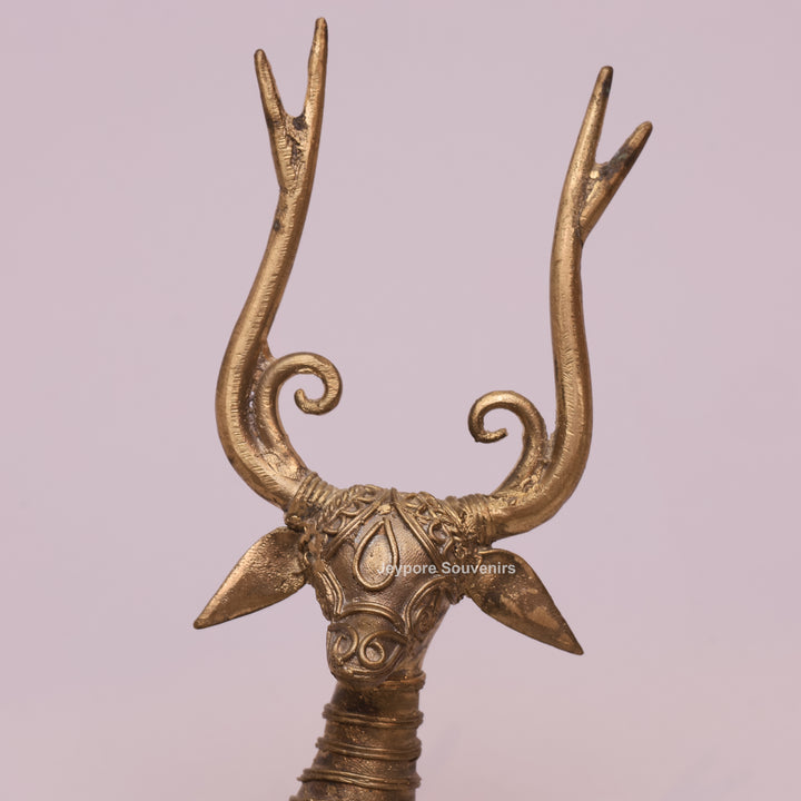 Handcrafted Dhokra Brass Sitting Deer Sculpture With Antique Golden Finish