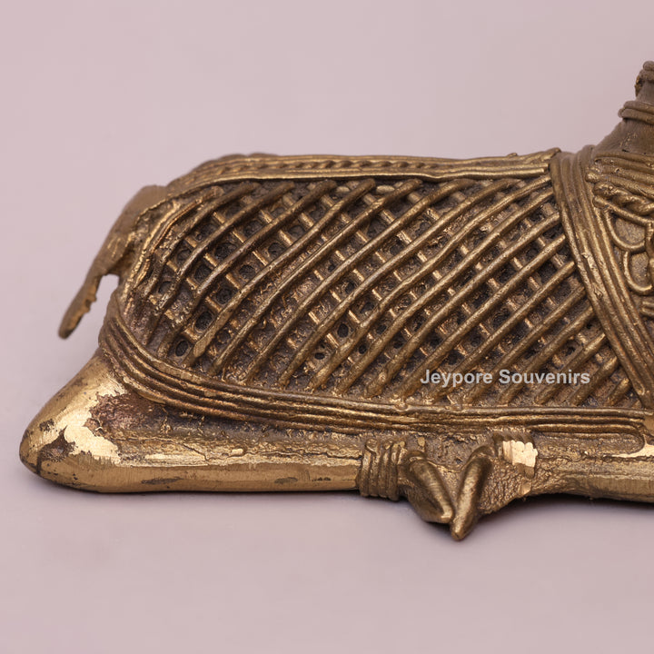 Handcrafted Dhokra Brass Sitting Deer Sculpture With Antique Golden Finish