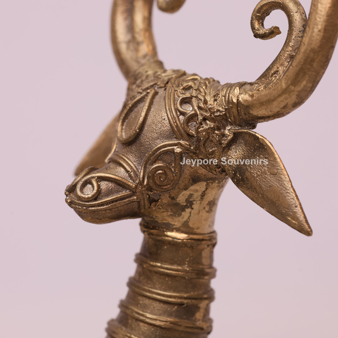 Handcrafted Dhokra Brass Sitting Deer Sculpture With Antique Golden Finish