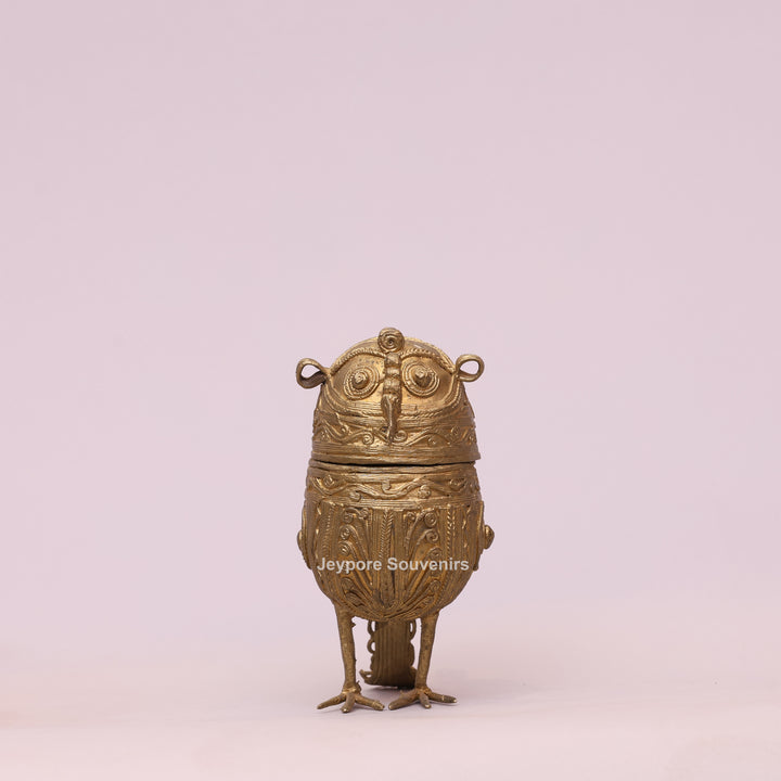 Handcrafted Dhokra Brass Owl Keepsake Box – Antique Golden Tribal Art