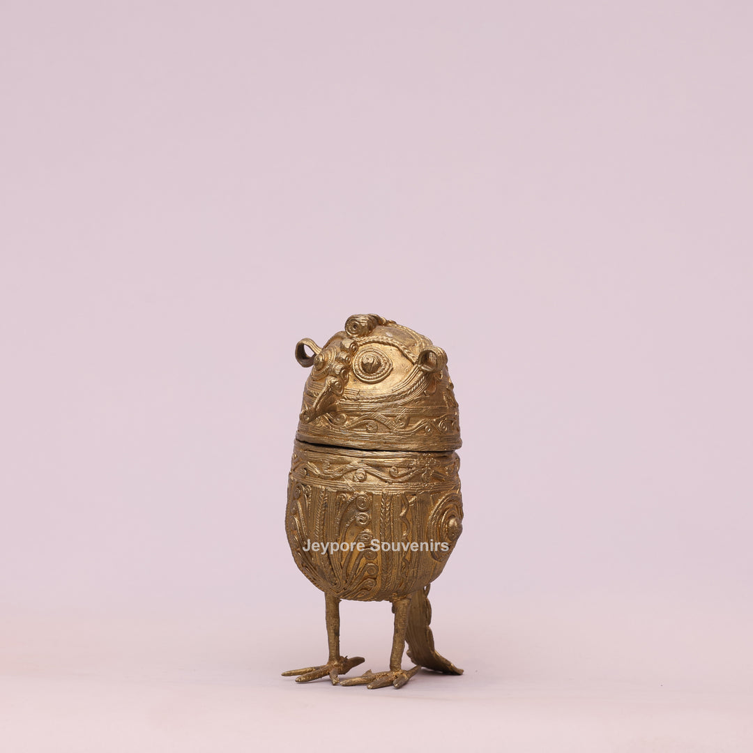 Handcrafted Dhokra Brass Owl Keepsake Box – Antique Golden Tribal Art