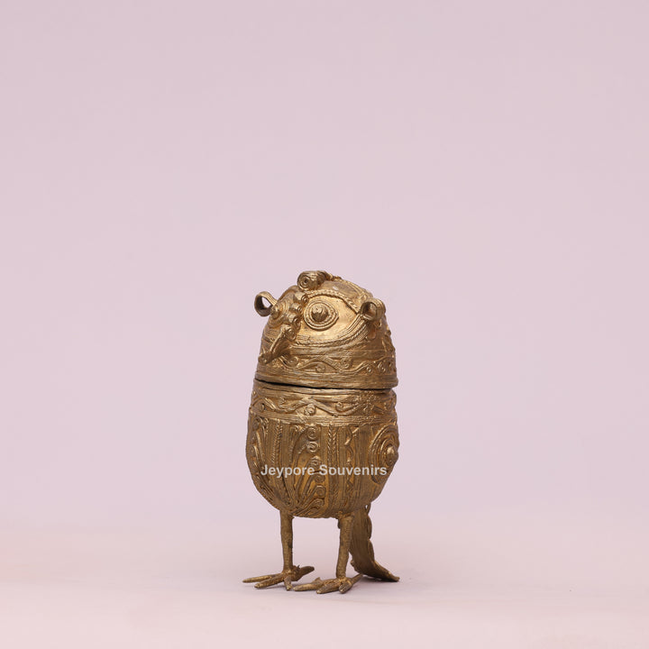 Handcrafted Dhokra Brass Owl Keepsake Box – Antique Golden Tribal Art