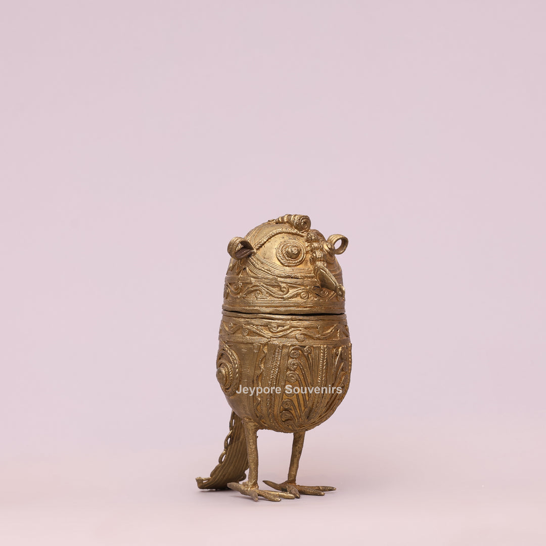 Handcrafted Dhokra Brass Owl Keepsake Box – Antique Golden Tribal Art