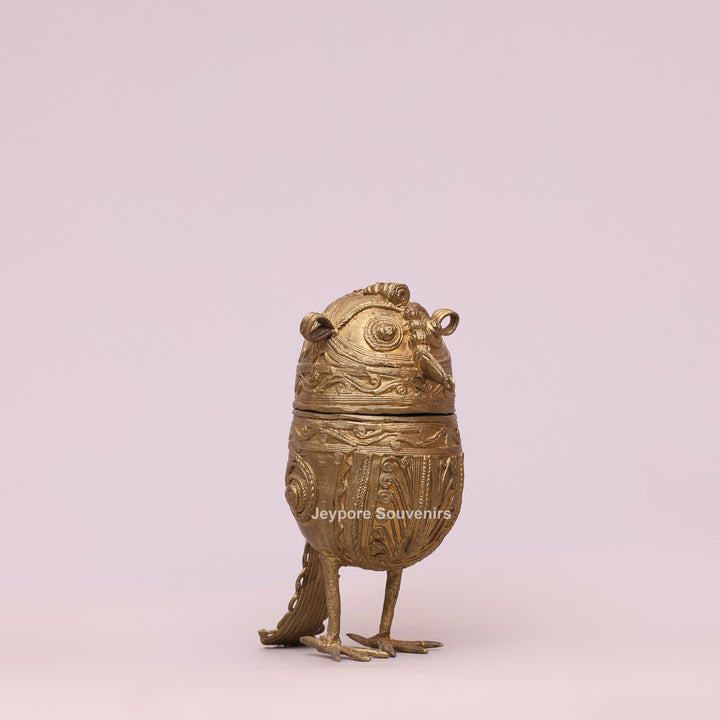 Handcrafted Dhokra Brass Owl Keepsake Box – Antique Golden Tribal Art