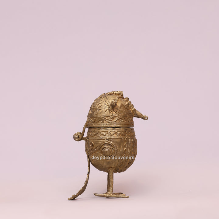 Handcrafted Dhokra Brass Owl Keepsake Box – Antique Golden Tribal Art