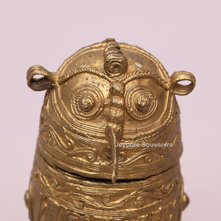 Handcrafted Dhokra Brass Owl Keepsake Box – Antique Golden Tribal Art