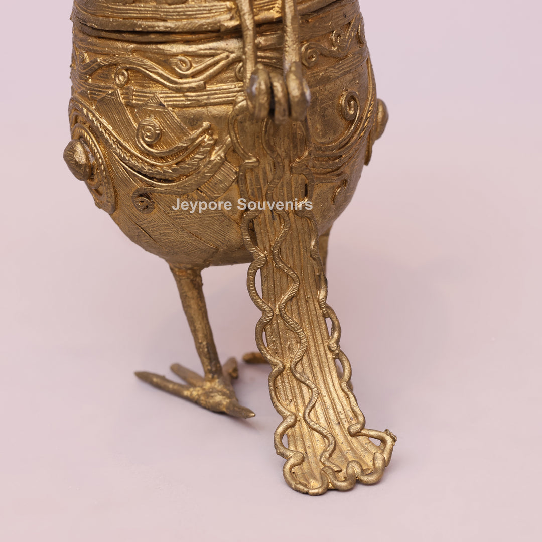 Handcrafted Dhokra Brass Owl Keepsake Box – Antique Golden Tribal Art