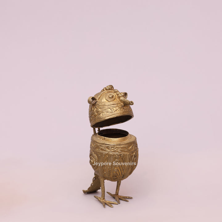 Handcrafted Dhokra Brass Owl Keepsake Box – Antique Golden Tribal Art