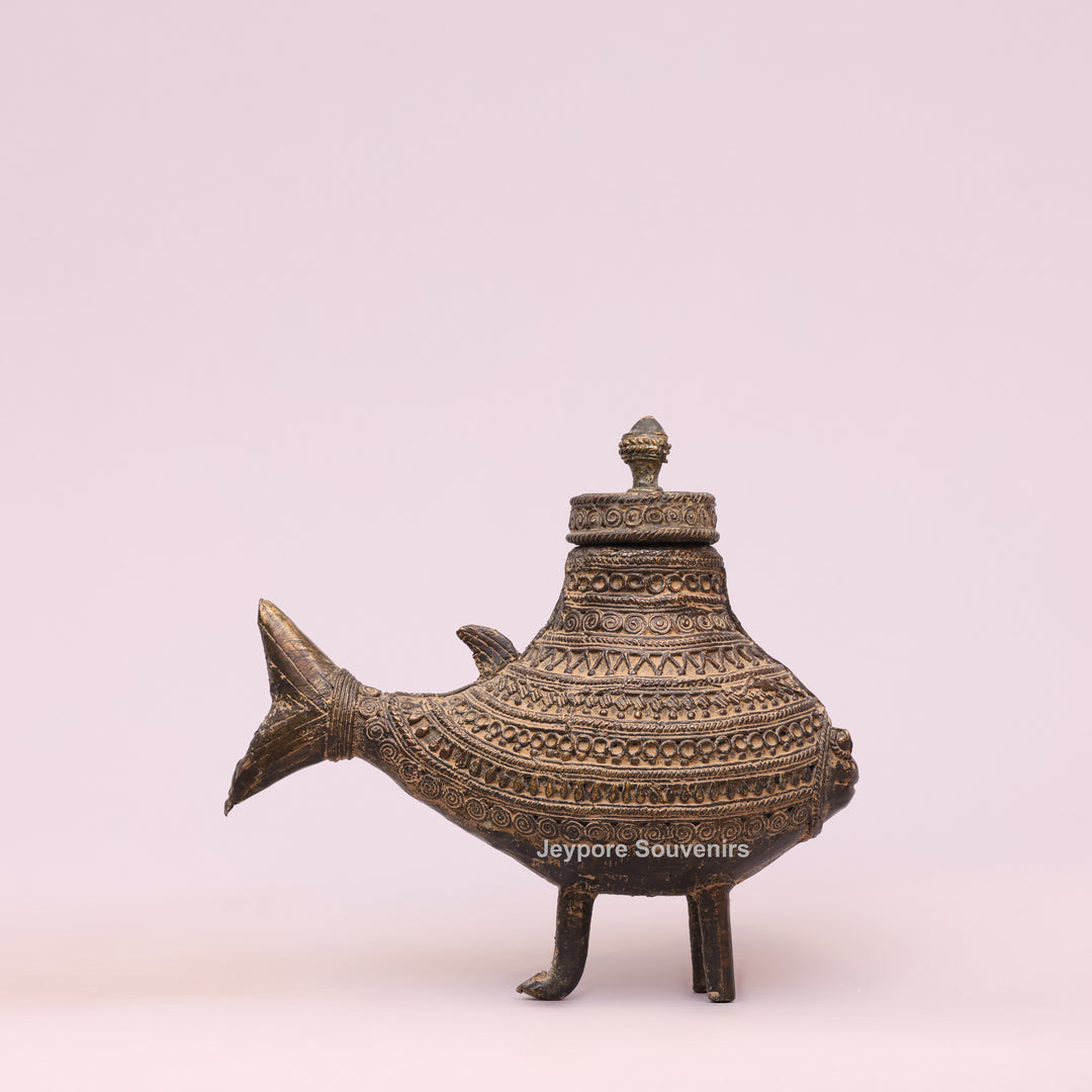 Handcrafted Dhokra Brass Fish Container Box