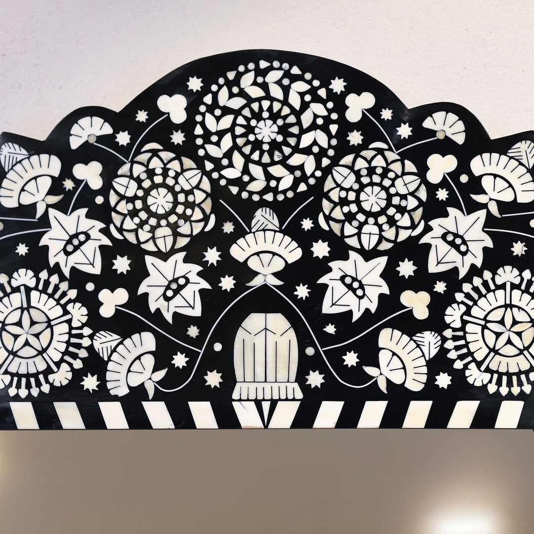 Handcrafted Black Bone Inlay Floral Wooden Wall Mirror