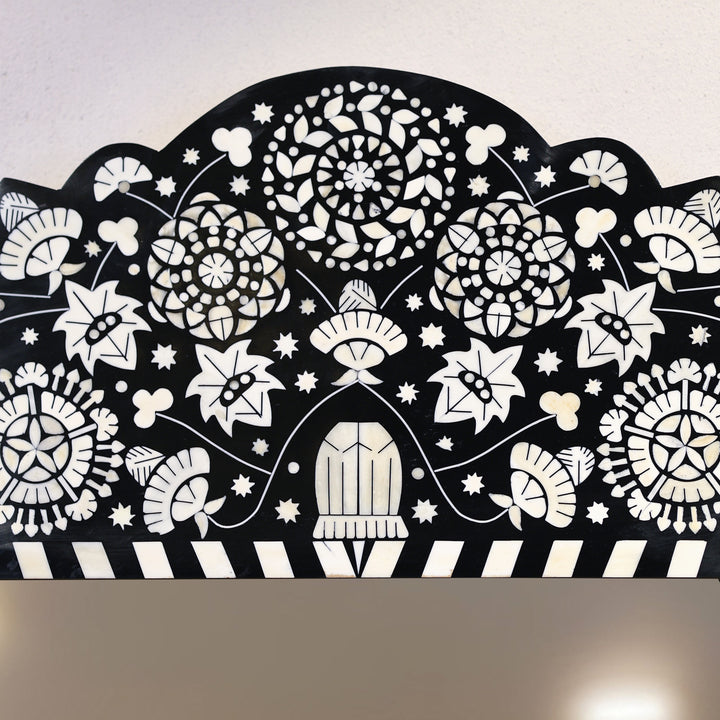 Handcrafted Black Bone Inlay Floral Wooden Wall Mirror