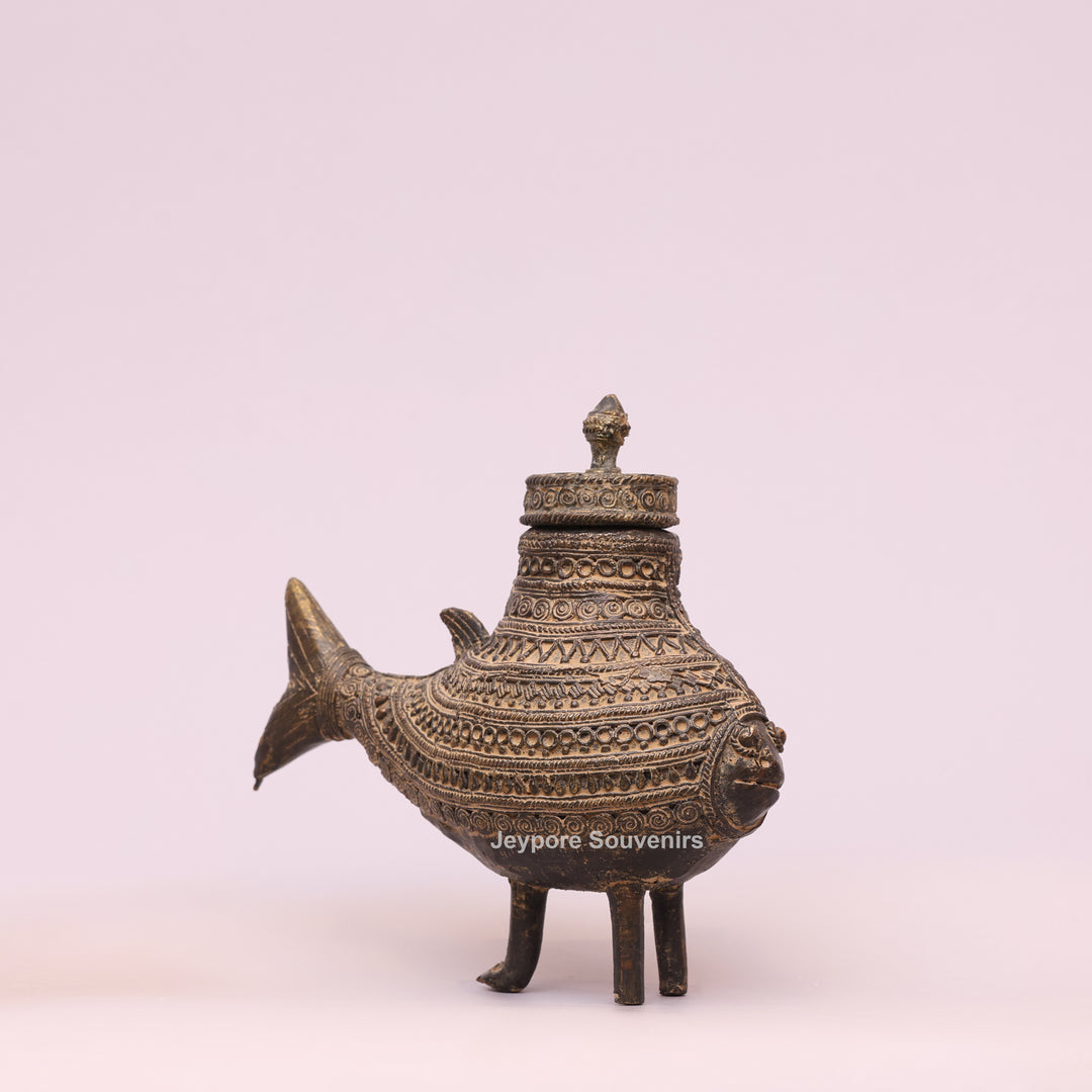 Handcrafted Dhokra Brass Fish Container Box