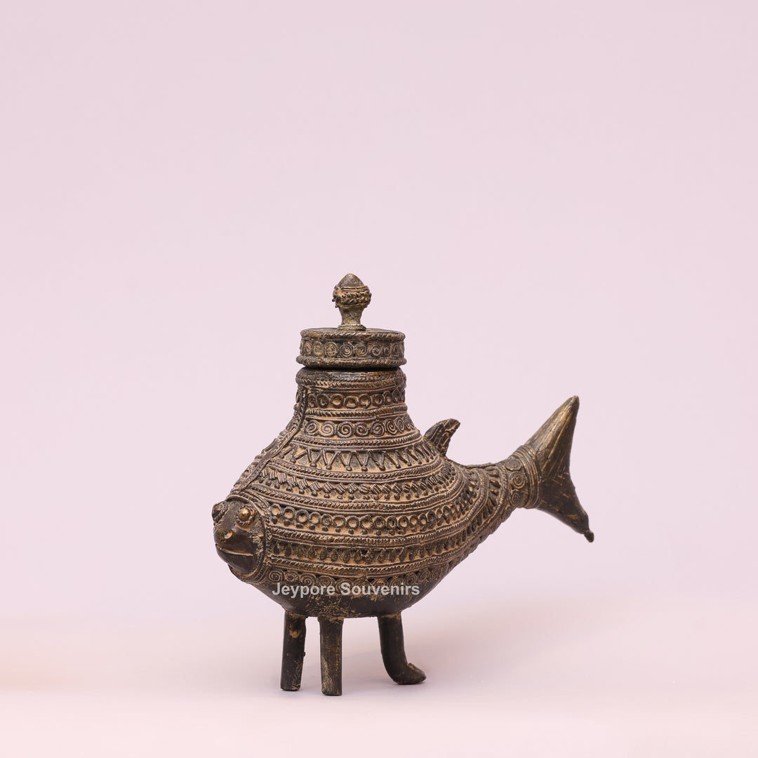 Handcrafted Dhokra Brass Fish Container Box