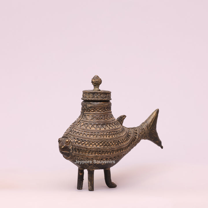 Handcrafted Dhokra Brass Fish Container Box