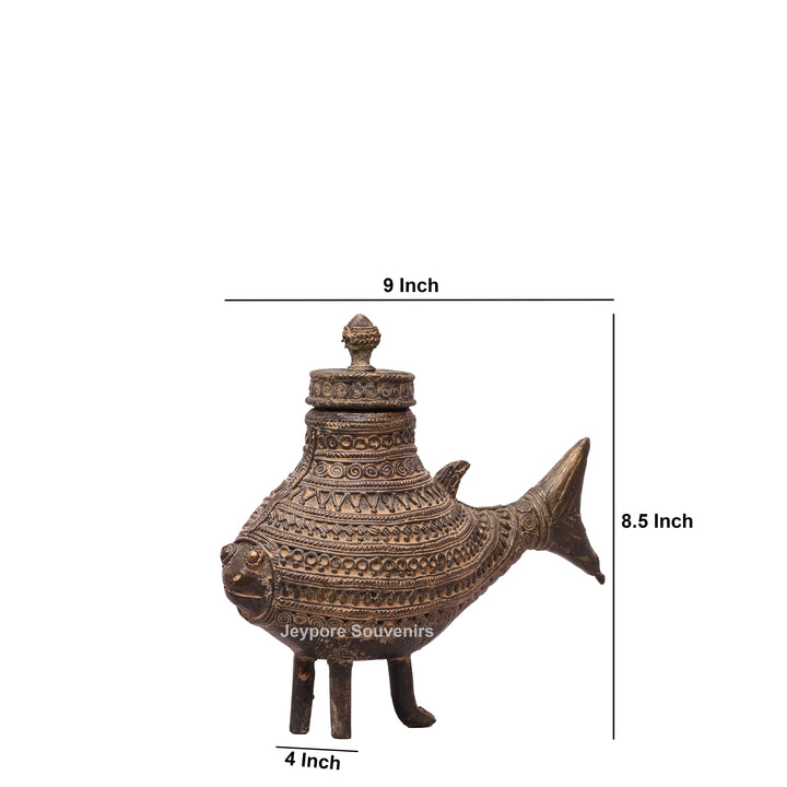 Handcrafted Dhokra Brass Fish Container Box