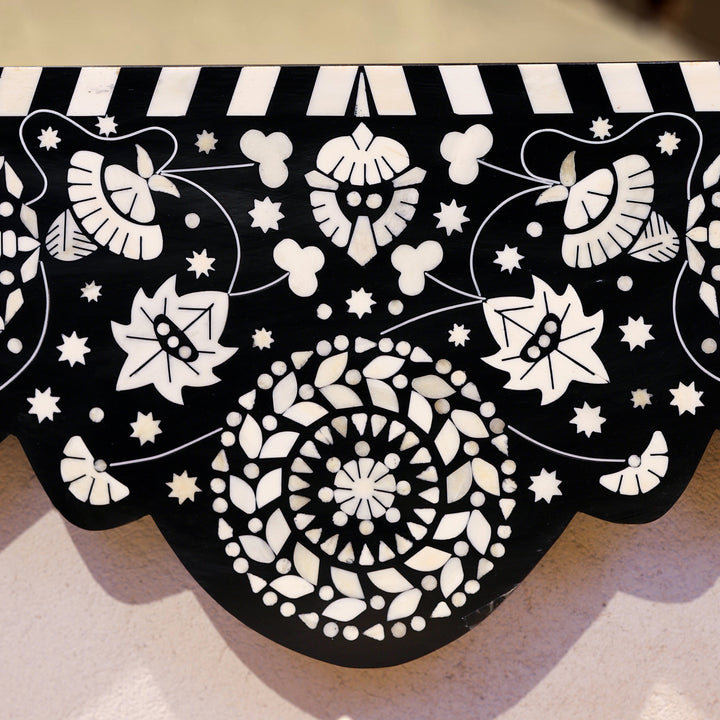 Handcrafted Black Bone Inlay Floral Wooden Wall Mirror