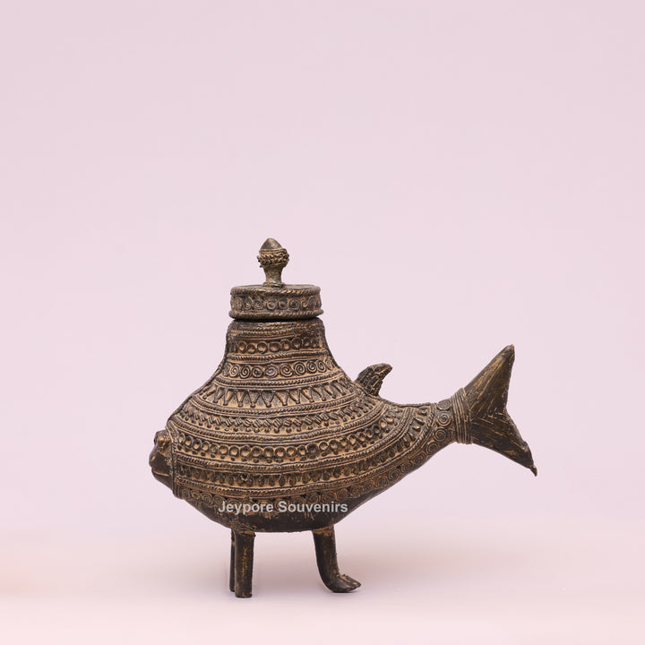 Handcrafted Dhokra Brass Fish Container Box