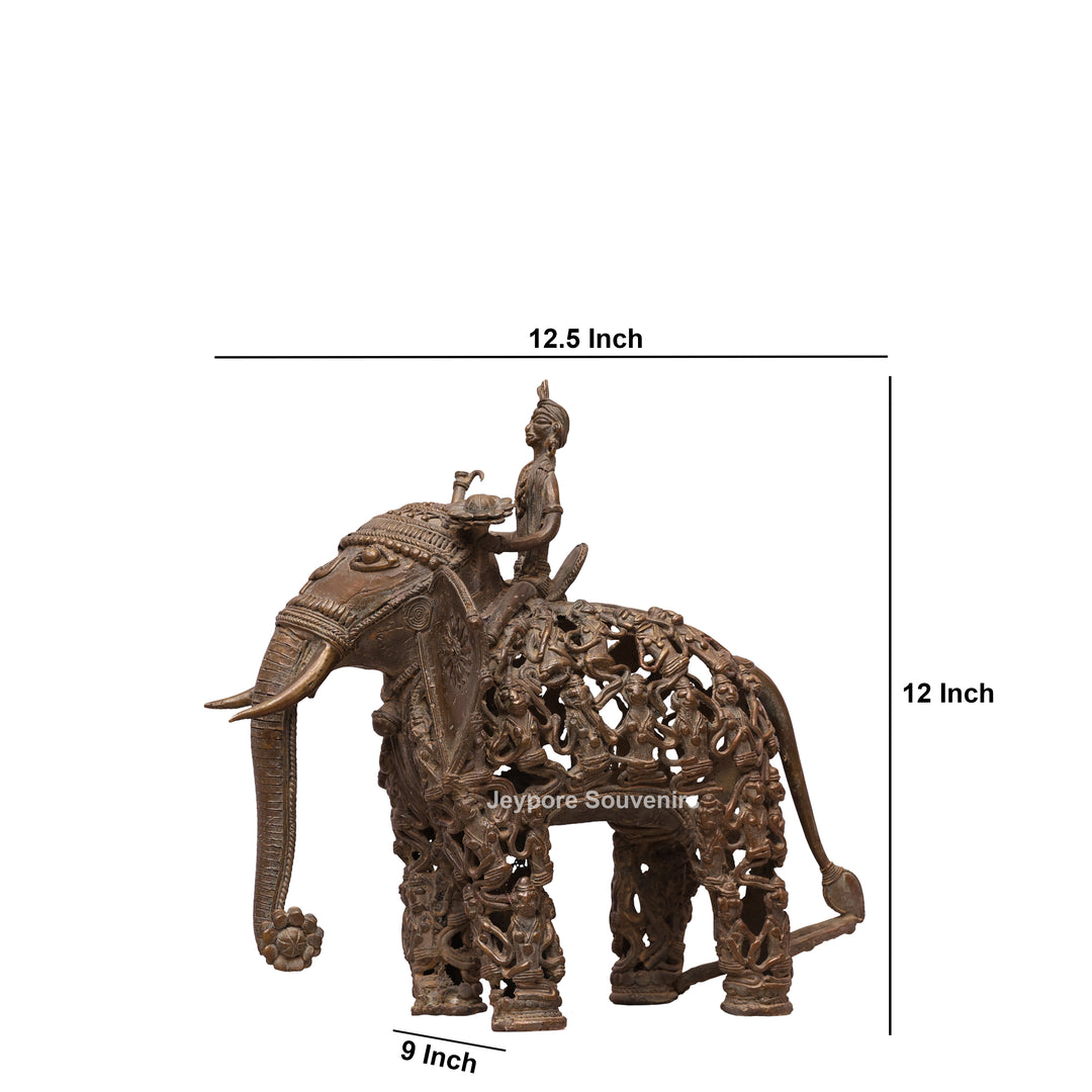 Handcrafted Bastar Dhokra Brass Elephant Statue with Rider
