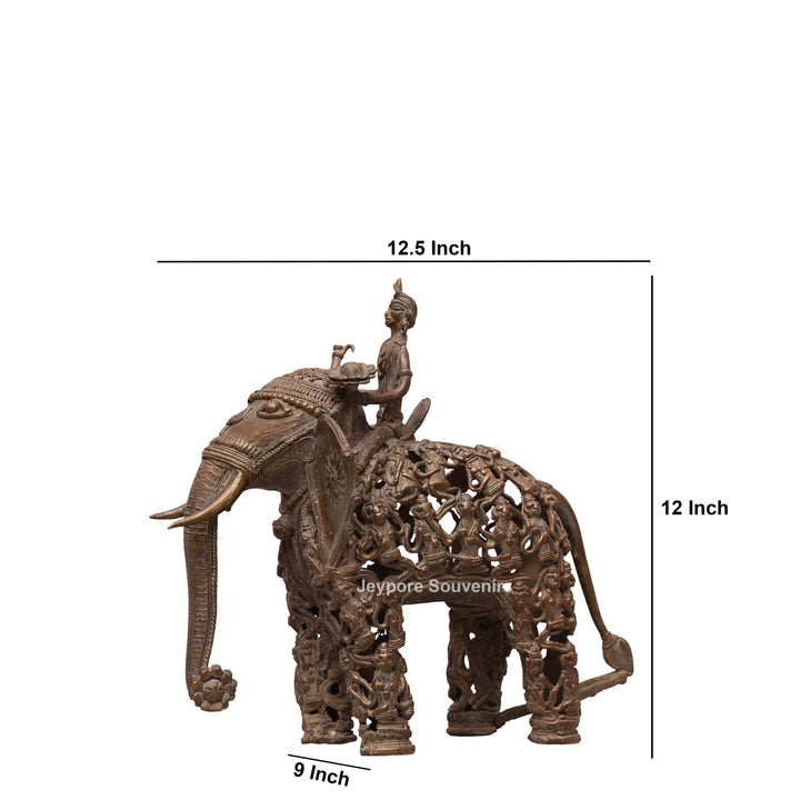Handcrafted Bastar Dhokra Brass Elephant Statue with Rider