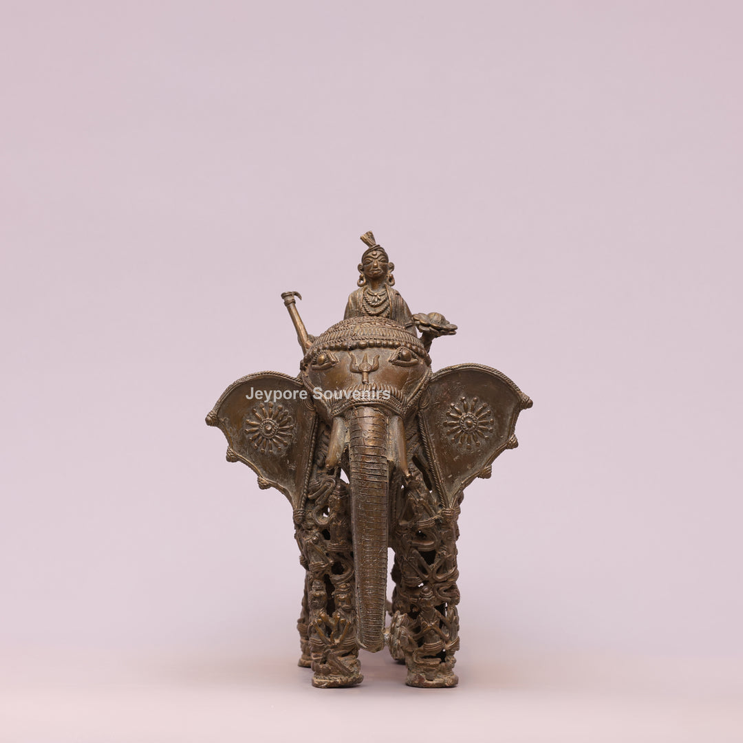 Handcrafted Bastar Dhokra Brass Elephant Statue with Rider