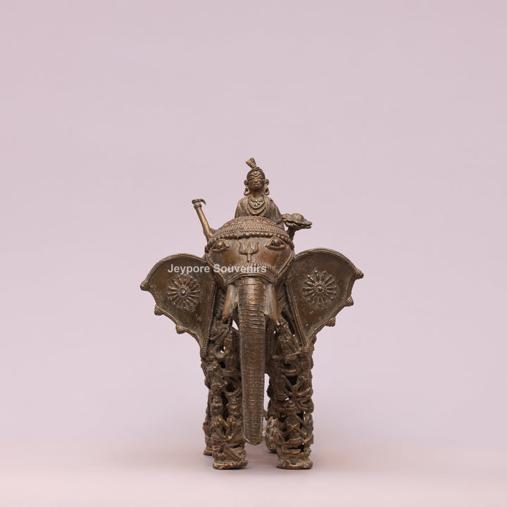 Handcrafted Bastar Dhokra Brass Elephant Statue with Rider