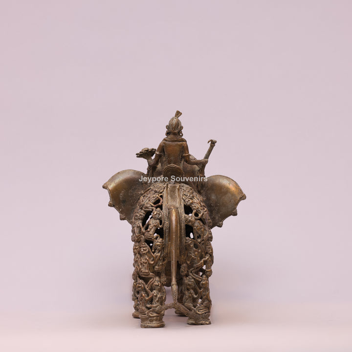 Handcrafted Bastar Dhokra Brass Elephant Statue with Rider
