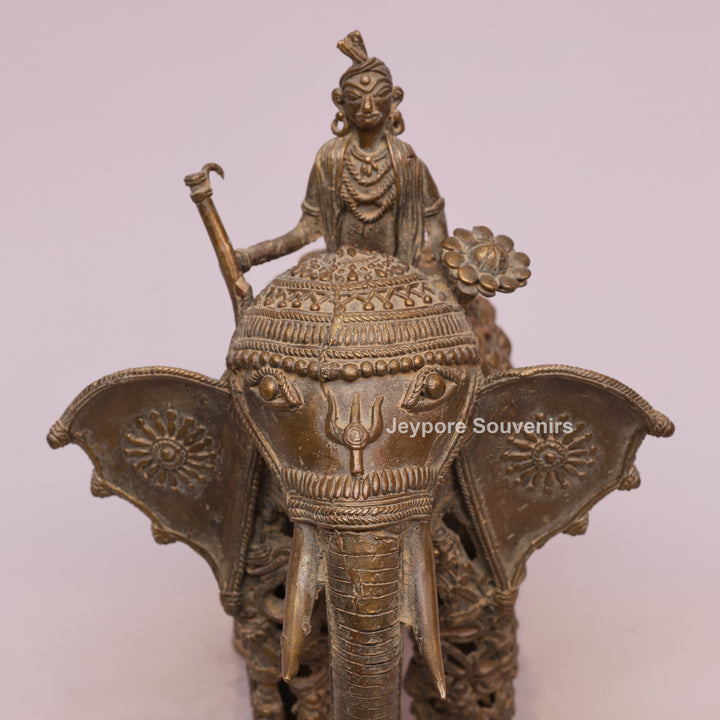Handcrafted Bastar Dhokra Brass Elephant Statue with Rider