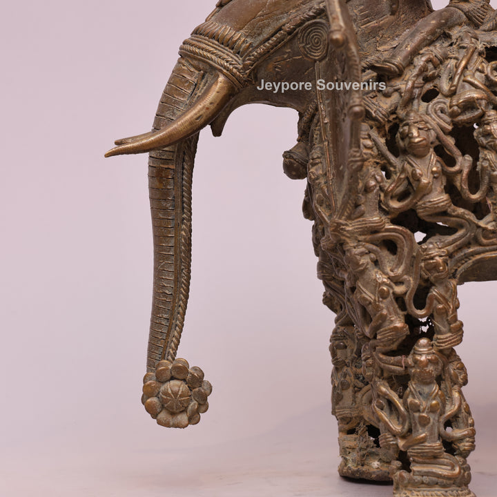 Handcrafted Bastar Dhokra Brass Elephant Statue with Rider