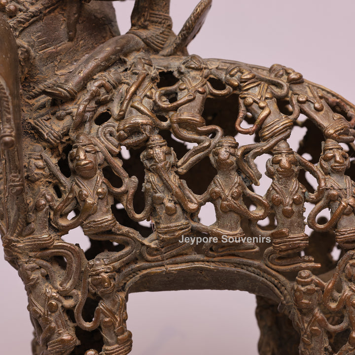 Handcrafted Bastar Dhokra Brass Elephant Statue with Rider