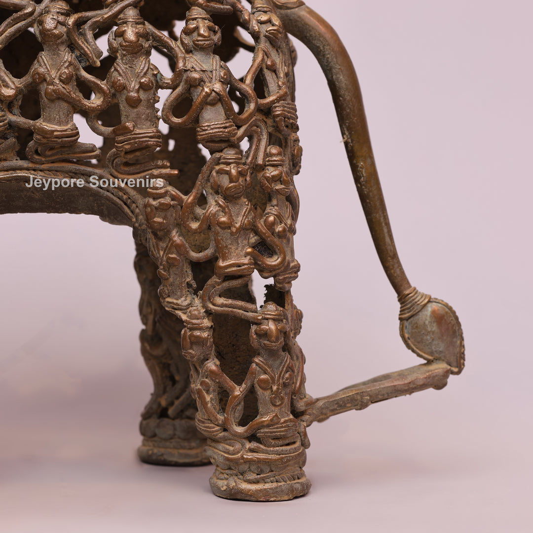Handcrafted Bastar Dhokra Brass Elephant Statue with Rider