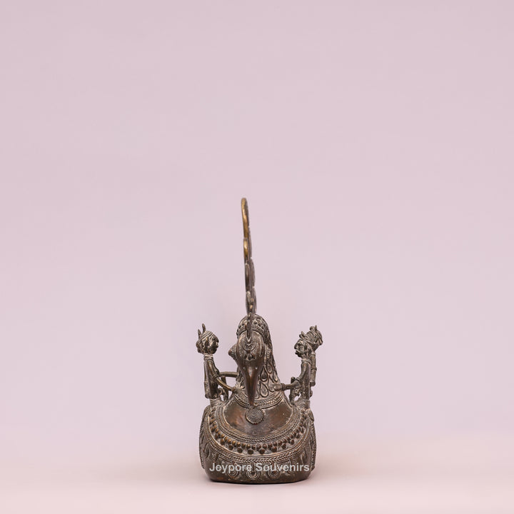 Handcrafted Bastar Dhokra Brass Peacock Boat with Tribal Figures