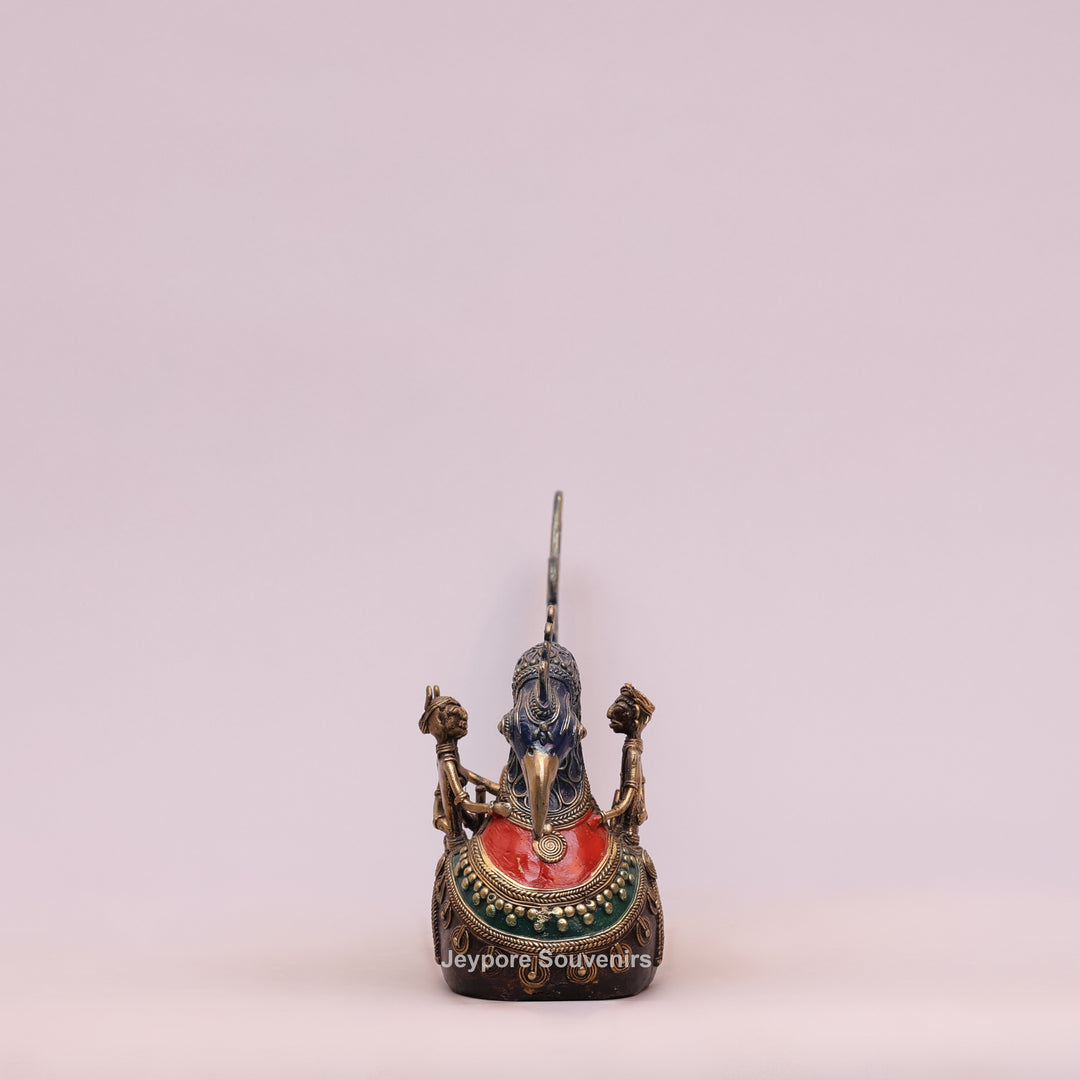 Handcrafted Bastar Dhokra Brass Peacock Boat Sculpture