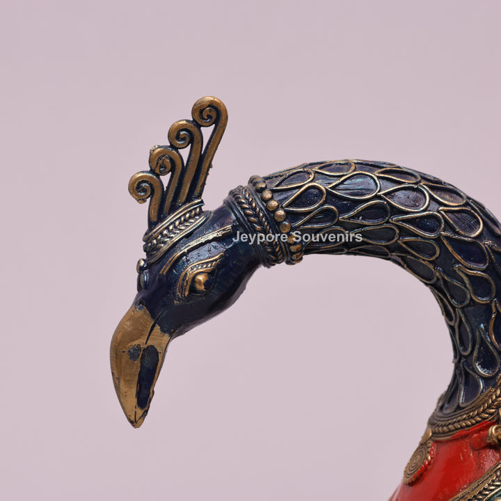Handcrafted Bastar Dhokra Brass Peacock Boat Sculpture