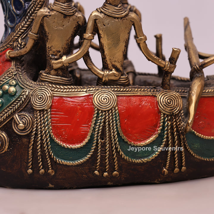 Handcrafted Bastar Dhokra Brass Peacock Boat Sculpture