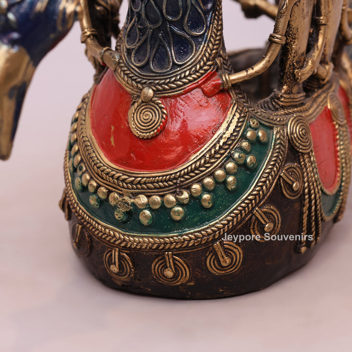 Handcrafted Bastar Dhokra Brass Peacock Boat Sculpture
