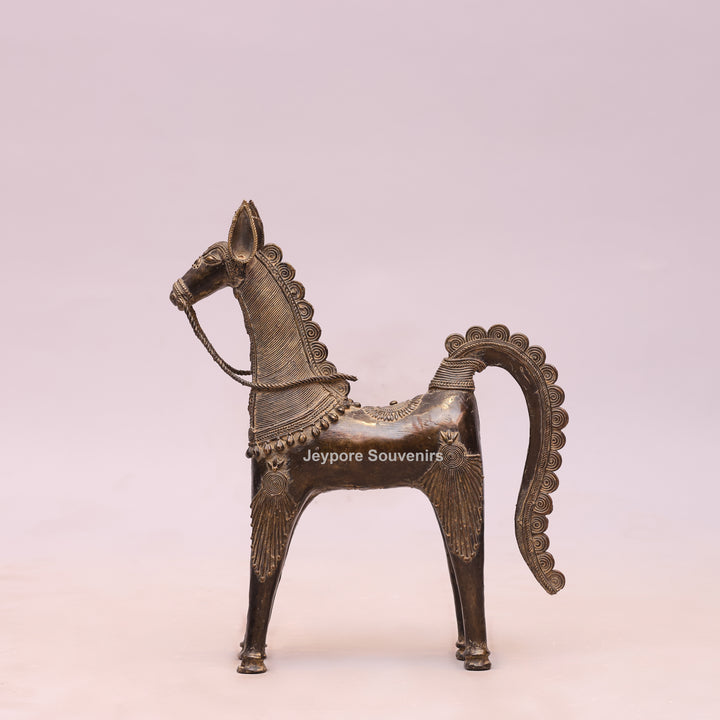 Handcrafted Brass Dhokra Horse Statue With Antique Finish