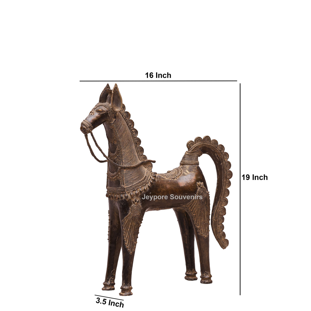 Handcrafted Brass Dhokra Horse Statue With Antique Finish