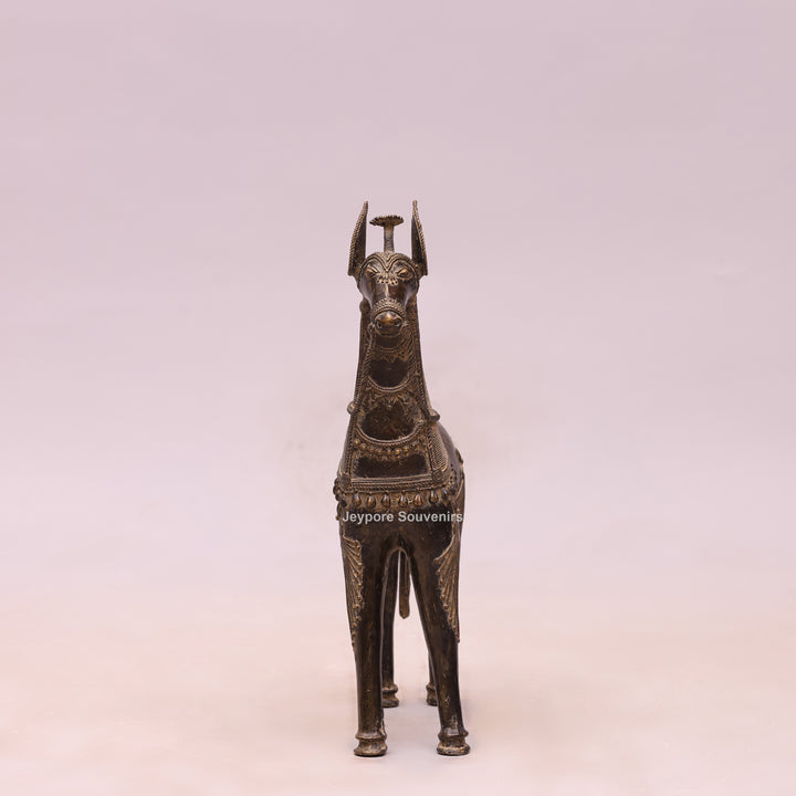 Handcrafted Brass Dhokra Horse Statue With Antique Finish