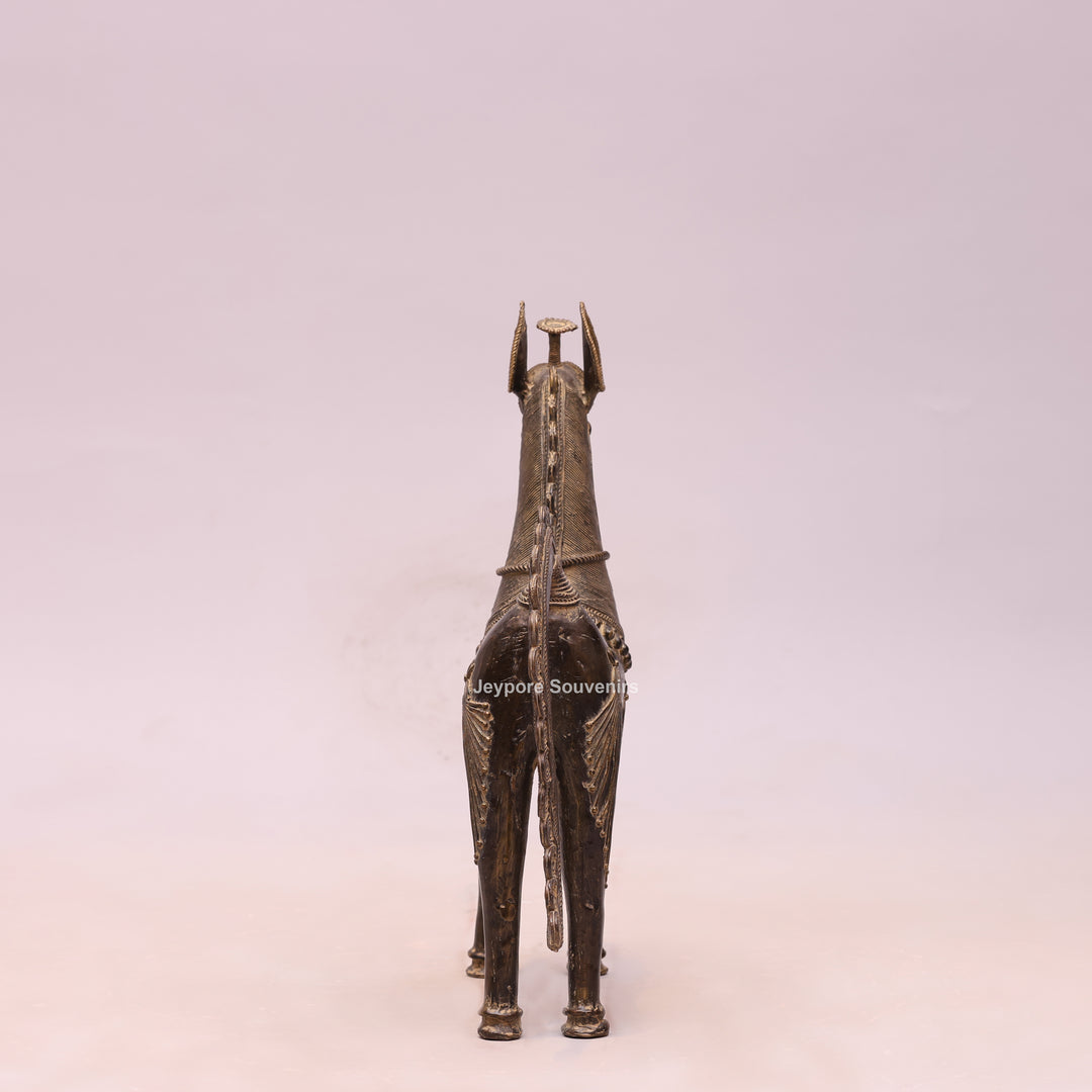 Handcrafted Brass Dhokra Horse Statue With Antique Finish