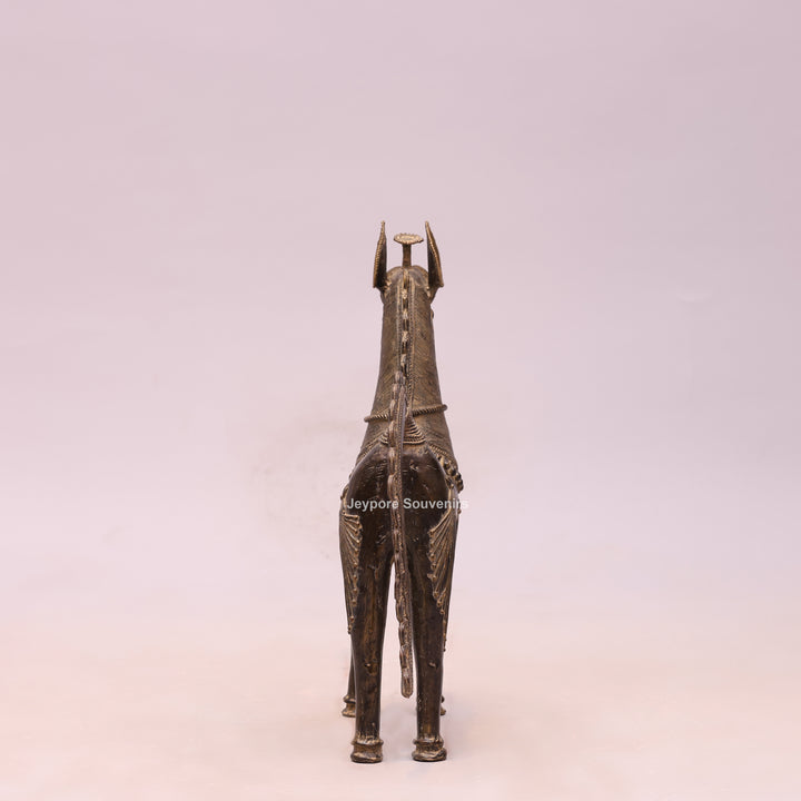 Handcrafted Brass Dhokra Horse Statue With Antique Finish