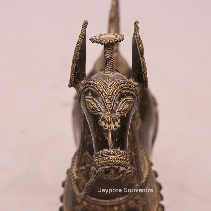 Handcrafted Brass Dhokra Horse Statue With Antique Finish