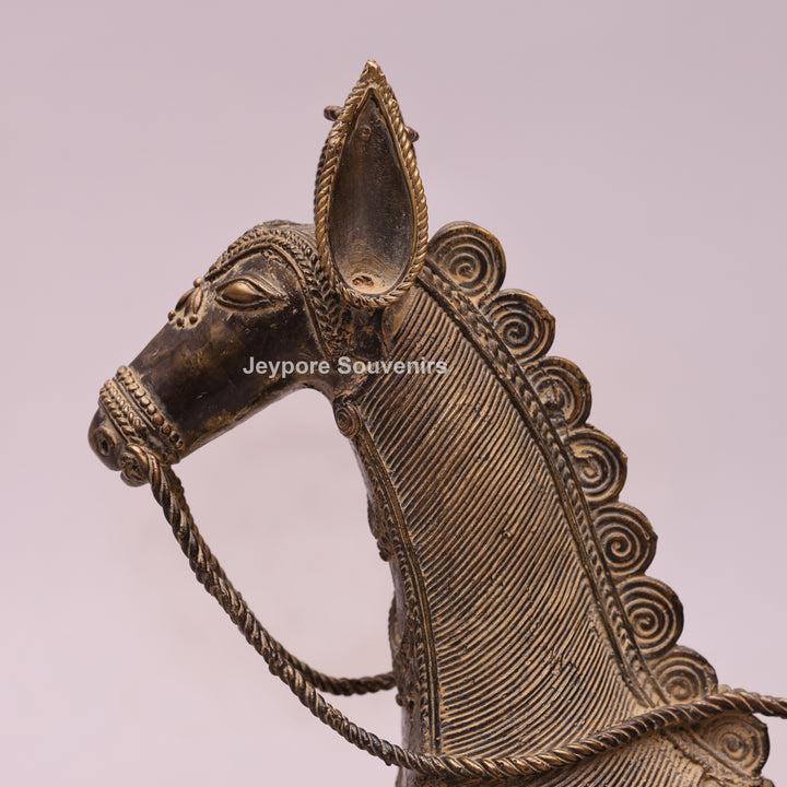 Handcrafted Brass Dhokra Horse Statue With Antique Finish