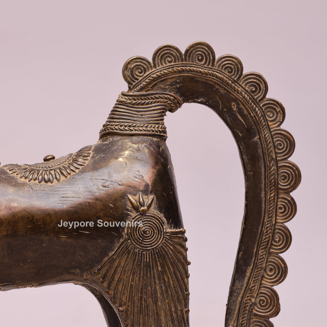 Handcrafted Brass Dhokra Horse Statue With Antique Finish